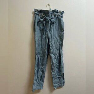 Ava Striped Tapered Cotton Pants with Grommets XS